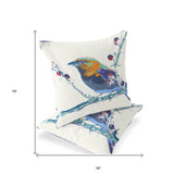 Set of Two 16" X 16" Purple and White Bird Indoor Outdoor Throw Pillow