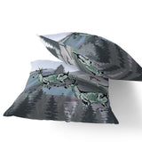 Set of Two 16" X 16" Green and Black Reindeer Indoor Outdoor Throw Pillow