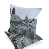 Set of Two 16" X 16" Green and Black Reindeer Indoor Outdoor Throw Pillow