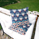 Set of Two 16" X 16" Blue and Orange Botanical Indoor Outdoor Throw Pillow