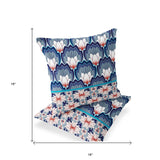 Set of Two 16" X 16" Blue and Orange Botanical Indoor Outdoor Throw Pillow