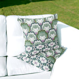 Set of Two 16" X 16" Green and Pink Botanical Indoor Outdoor Throw Pillow