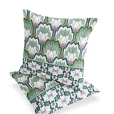 Set of Two 16" X 16" Green and Pink Botanical Indoor Outdoor Throw Pillow