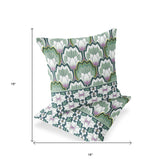 Set of Two 16" X 16" Green and Pink Botanical Indoor Outdoor Throw Pillow