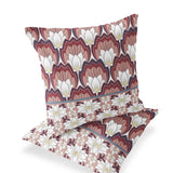 Set of Two 16" X 16" Red and White Botanical Indoor Outdoor Throw Pillow