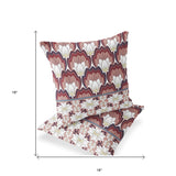 Set of Two 16" X 16" Red and White Botanical Indoor Outdoor Throw Pillow