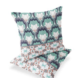 Set of Two 16" X 16" Green and White Botanical Indoor Outdoor Throw Pillow