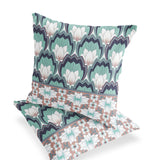 Set of Two 16" X 16" Green and White Botanical Indoor Outdoor Throw Pillow