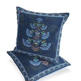 Set of Two 16" X 16" Blue and Brown Botanical Indoor Outdoor Throw Pillow