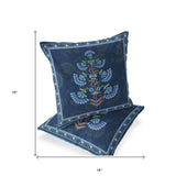 Set of Two 16" X 16" Blue and Brown Botanical Indoor Outdoor Throw Pillow