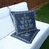 Set of Two 16" X 16" Blue and Brown Botanical Indoor Outdoor Throw Pillow