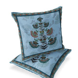 Set of Two 16" X 16" Blue and Green Botanical Indoor Outdoor Throw Pillow