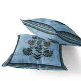 Set of Two 16" X 16" Blue and Green Botanical Indoor Outdoor Throw Pillow