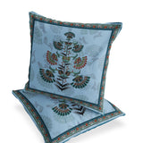 Set of Two 16" X 16" Blue and Green Botanical Indoor Outdoor Throw Pillow