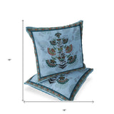 Set of Two 16" X 16" Blue and Green Botanical Indoor Outdoor Throw Pillow