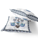 Set of Two 16" X 16" Blue and Off White Botanical Indoor Outdoor Throw Pillow