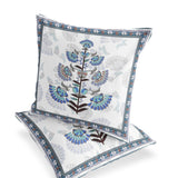 Set of Two 16" X 16" Blue and Off White Botanical Indoor Outdoor Throw Pillow