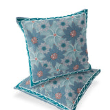 Set of Two 16" X 16" Blue and Green Botanical Indoor Outdoor Throw Pillow