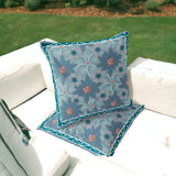 Set of Two 16" X 16" Blue and Green Botanical Indoor Outdoor Throw Pillow