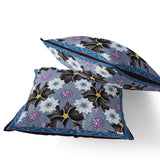 Set of Two 16" X 16" Gray and Black Botanical Indoor Outdoor Throw Pillow