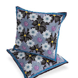 Set of Two 16" X 16" Gray and Black Botanical Indoor Outdoor Throw Pillow