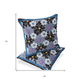 Set of Two 16" X 16" Gray and Black Botanical Indoor Outdoor Throw Pillow