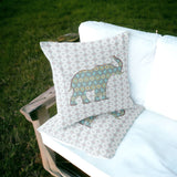 Set of Two 16" X 16" Blue and White Elephant Eclectic Indoor Outdoor Throw Pillow