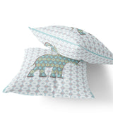 Set of Two 16" X 16" Blue and White Elephant Eclectic Indoor Outdoor Throw Pillow