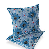 Set of Two 16" X 16" Blue and Gray Botanical Indoor Outdoor Throw Pillow