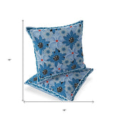 Set of Two 16" X 16" Blue and Gray Botanical Indoor Outdoor Throw Pillow