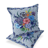 Set of Two 16" X 16" Blue and Gray Botanical Indoor Outdoor Throw Pillow