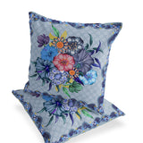 Set of Two 16" X 16" Blue and Gray Botanical Indoor Outdoor Throw Pillow