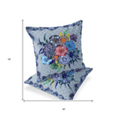 Set of Two 16" X 16" Blue and Gray Botanical Indoor Outdoor Throw Pillow