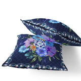 Set of Two 16" X 16" Blue and Yellow Botanical Indoor Outdoor Throw Pillow