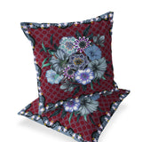 Set of Two 16" X 16" Gray and Red Botanical Indoor Outdoor Throw Pillow