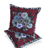 Set of Two 16" X 16" Gray and Red Botanical Indoor Outdoor Throw Pillow