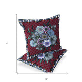 Set of Two 16" X 16" Gray and Red Botanical Indoor Outdoor Throw Pillow