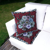 Set of Two 16" X 16" Gray and Red Botanical Indoor Outdoor Throw Pillow