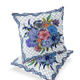 Set of Two 16" X 16" Blue and White Botanical Indoor Outdoor Throw Pillow