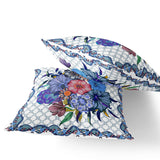 Set of Two 16" X 16" Blue and White Botanical Indoor Outdoor Throw Pillow