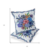 Set of Two 16" X 16" Blue and White Botanical Indoor Outdoor Throw Pillow