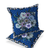 Set of Two 16" X 16" Blue and Gray Botanical Indoor Outdoor Throw Pillow