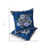 Set of Two 16" X 16" Blue and Gray Botanical Indoor Outdoor Throw Pillow