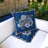 Set of Two 16" X 16" Blue and Gray Botanical Indoor Outdoor Throw Pillow