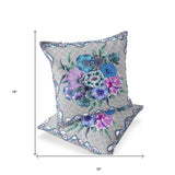 Set of Two 16" X 16" Beige and Blue Botanical Indoor Outdoor Throw Pillow