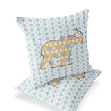 Set of Two 16" X 16" Blue and Yellow Elephant Eclectic Indoor Outdoor Throw Pillow