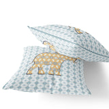 Set of Two 16" X 16" Blue and Yellow Elephant Eclectic Indoor Outdoor Throw Pillow