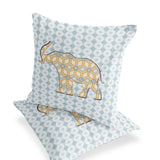 Set of Two 16" X 16" Blue and Yellow Elephant Eclectic Indoor Outdoor Throw Pillow