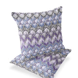 Set of Two 16" X 16" Gray and Purple Geometric Indoor Outdoor Throw Pillow