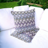 Set of Two 16" X 16" Gray and Purple Geometric Indoor Outdoor Throw Pillow